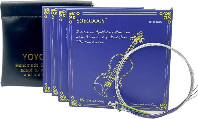 YOYODOGS Violin Strings 4/4 Full Set with Leather Storage Pocket Replacement Medium Tension 5pcs e a d g Best Violin Strings Rich Tone Handcrafted for All Orchestras Young students and Musicians 4/4 Scale - Image 1